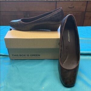 Covington Dark Brown Croc-Effect Wedge Pumps
